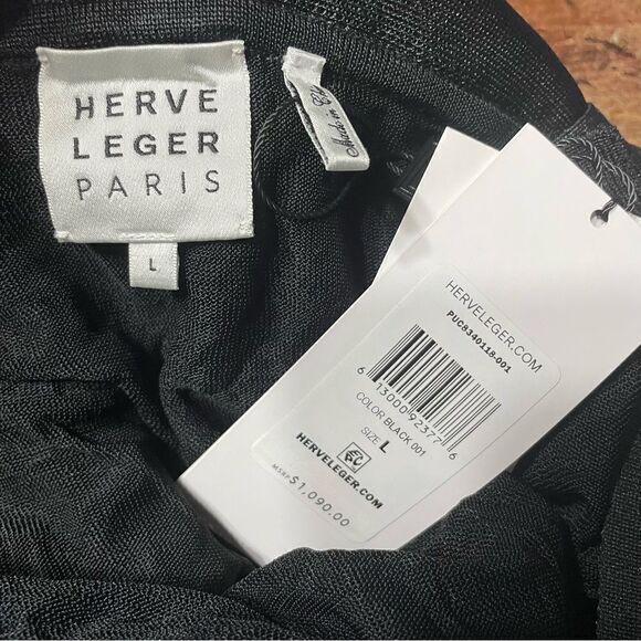 Hervé Léger Puckered Ruffle-Trim Mini Long Sleeve Cocktail Dress L - Picture 4 of 10